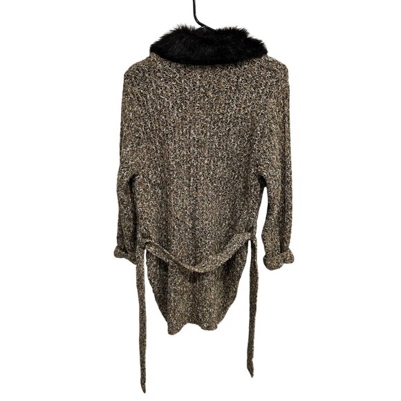 Vintage Cache Brown Faux Fur Collar Button-Up Knit Belted Cardigan Sweater Sz S - Picture 2 of 10